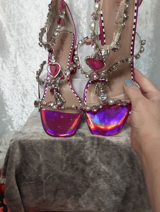 Betsey Johnson Hot Pink Rhinestone Dress Shoes With Glitter Heels - Picture 9 of 16